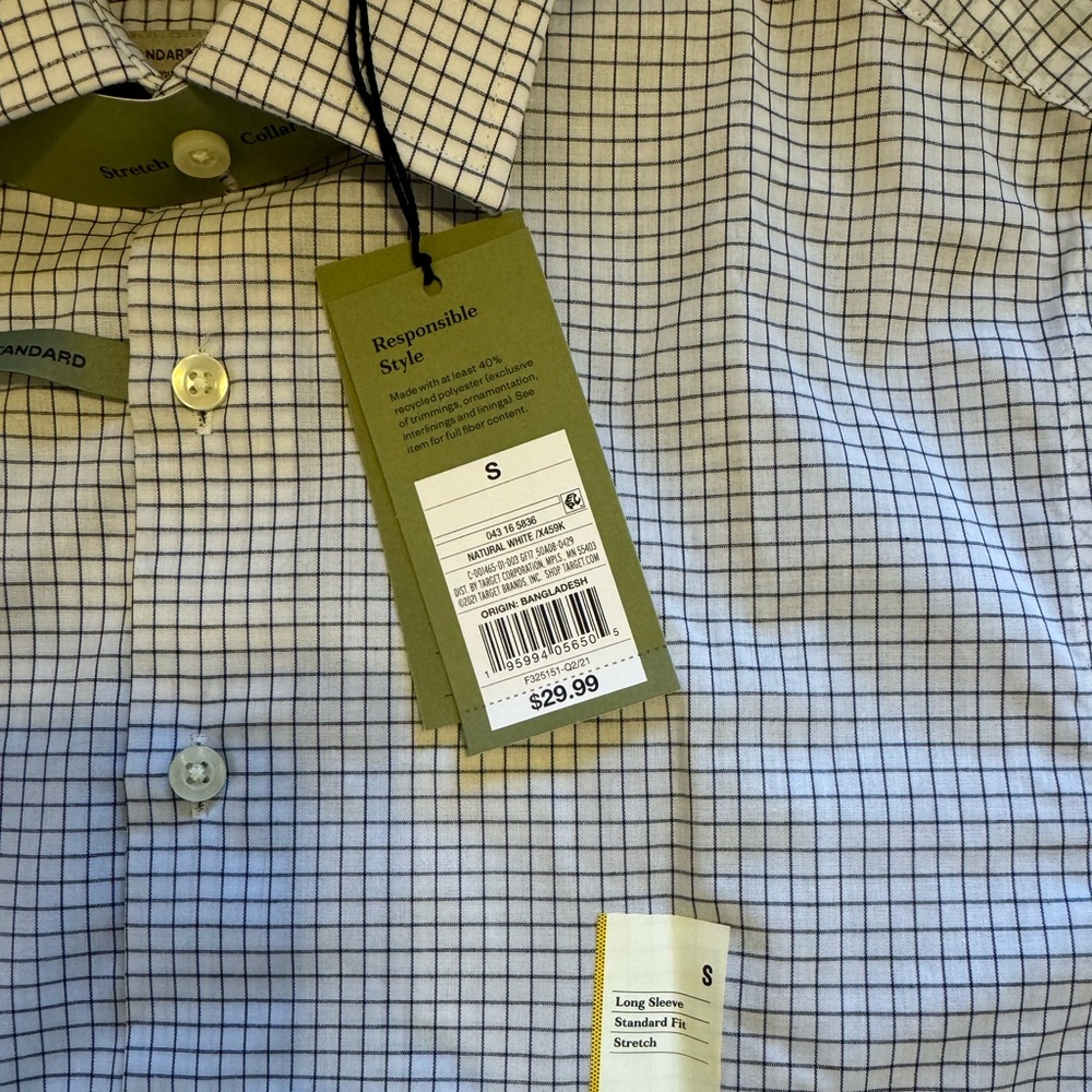 NWT Men’s Goodfellow & Co Standard Fit Button Down | Small | White & Navy Plaid - Picture 6 of 8